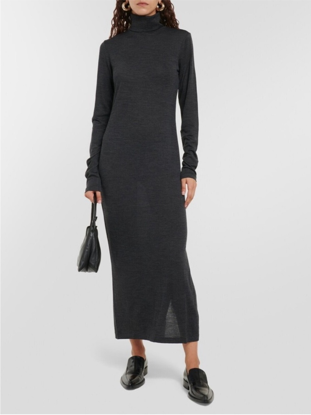Polo Ralph Lauren Wool-Blend Turtleneck Long Sleeve Midi Dress Size Medium Grey
